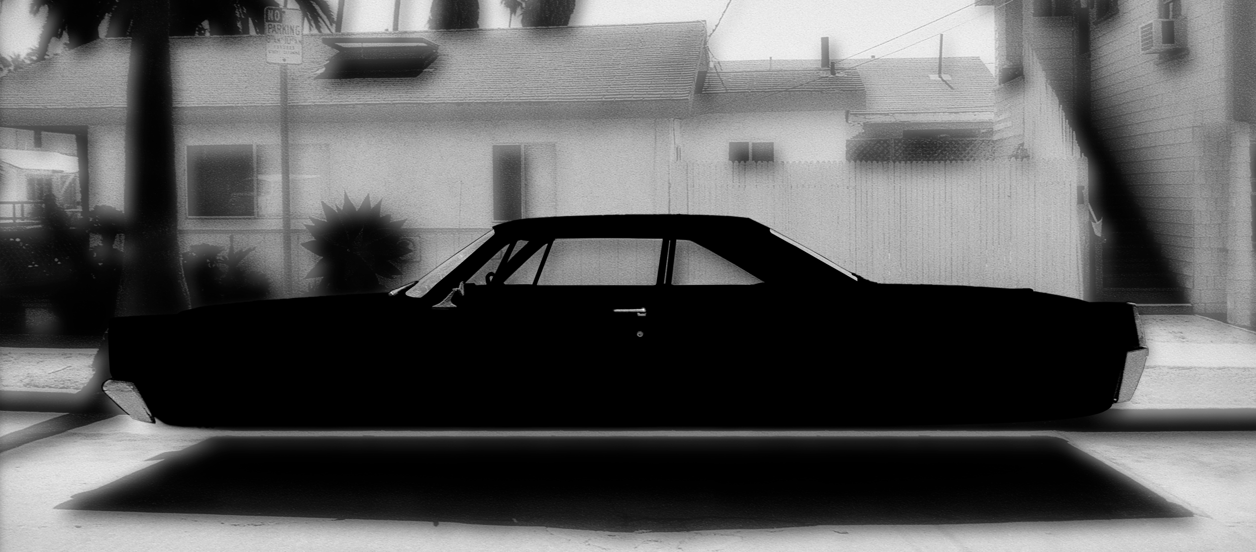 Art Digital, Los Angeles, photo d'une Monterey de 1967 noire en apesanteur.